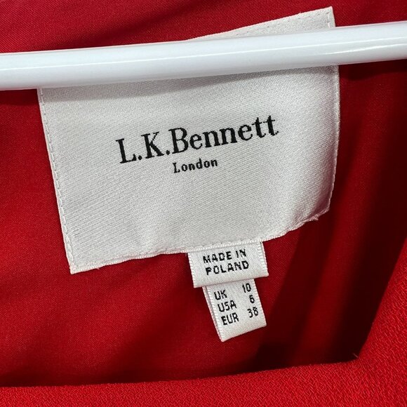 L.K.Bennett Red Ruched Side Short Dress Women's Size 6 - Picture 4 of 6